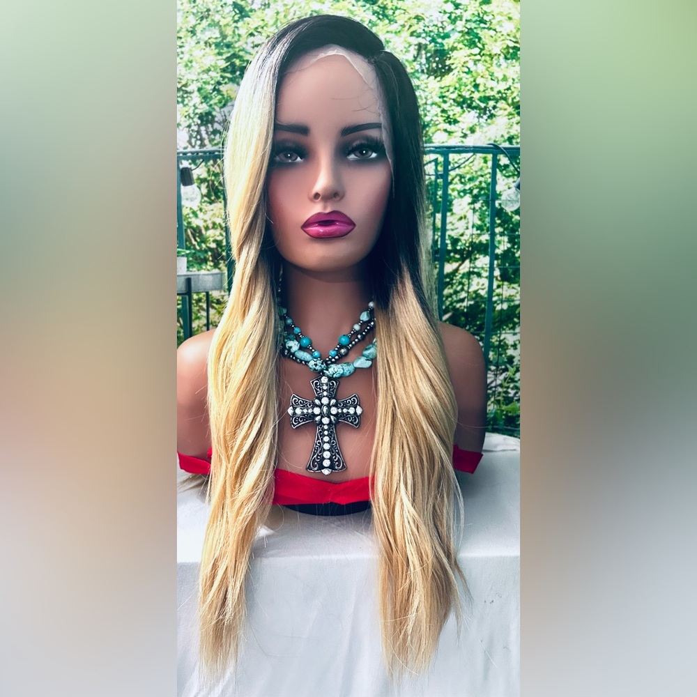 Ombré Blonde Brown Lace Front Soft Long Natural Wig